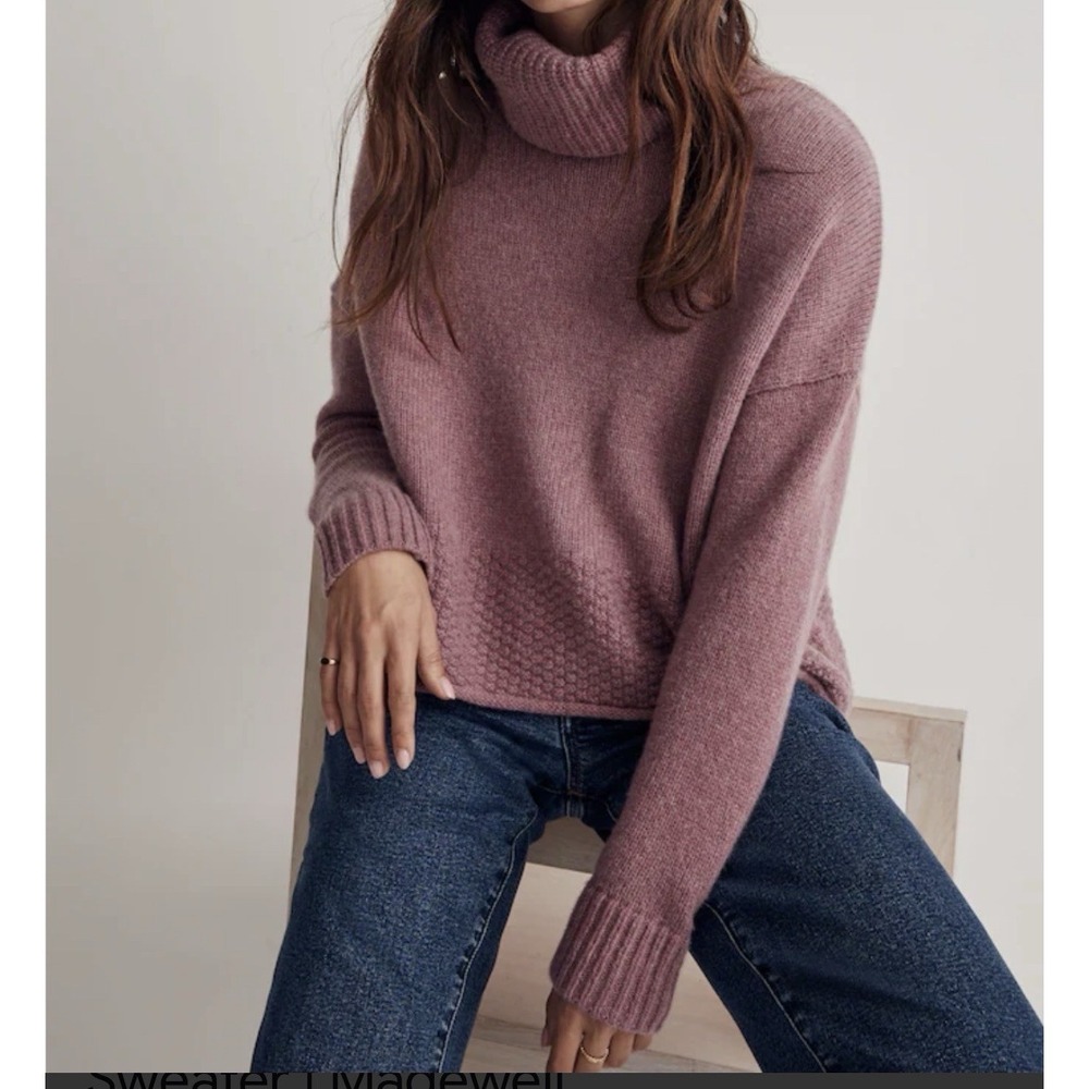 Madewell Wool Blend Size XS Sadler Turtleneck Crop Sweater Purple Chunky‎ Knit